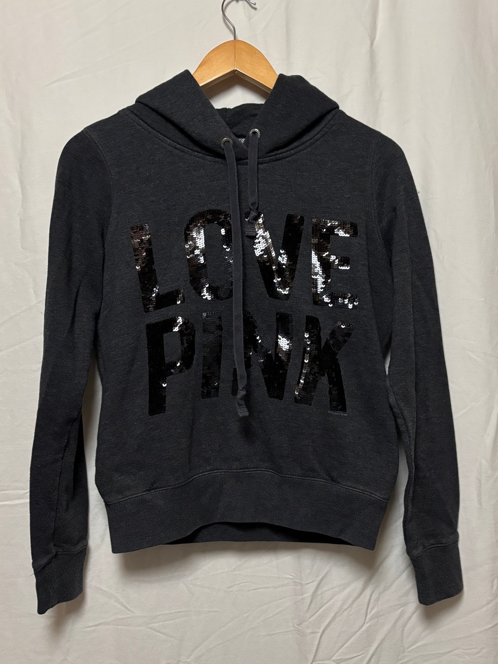 Victoria Secret PINK dark grey and black iconic sequins hoodie 2000’s